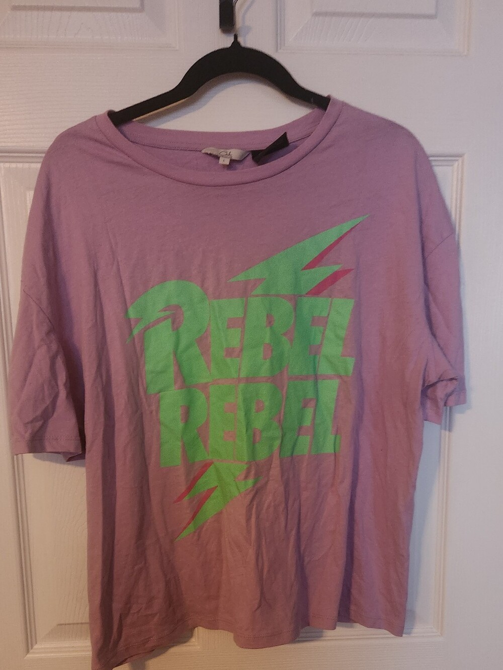 Lilac 'REBEL REBEL' Graphic Tee with Neon Green Print